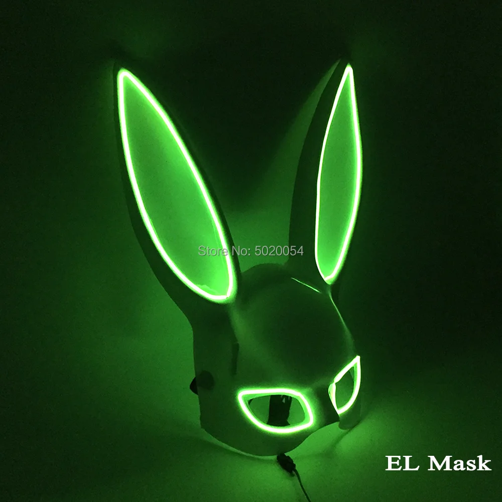 Valentine's Day Rabbit Long Ears LED Mask Neon EL Mask Glow In The Dark Masquerade Cosplay Costume Mask Nightclub Accessories