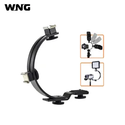 Two Hot Shoe C Mount Video Light Stuido Flash Light C Shape Flash Bracket Stand Holder For DV Tripod