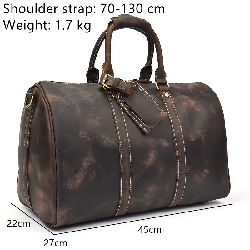 Men Vintage Crazy Horse Genuine Leather Travel Bags Handbags Duffle Cowhide Men's Shoulder Bag Carry on durable Luggage Totes