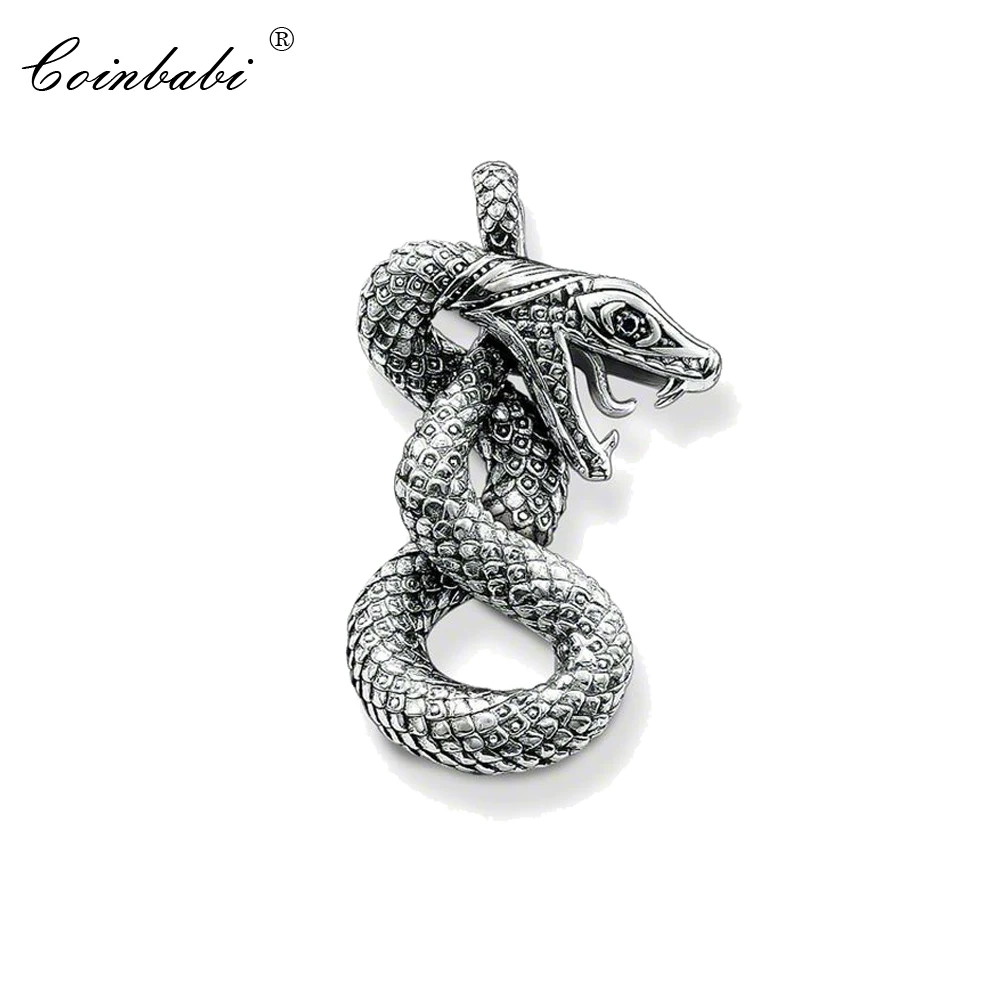 Pendant Python Snake 925 Sterling Silver Black For Women & Men Lover's Heart Europe Style Punk Gift Rebel Pendant Fit Necklace