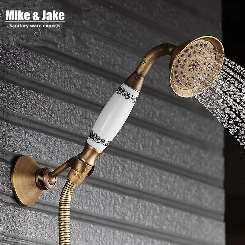 Brass antique hand shower kit with antique shower hose and antique brass shower holder bathroom hand shower bath accessory