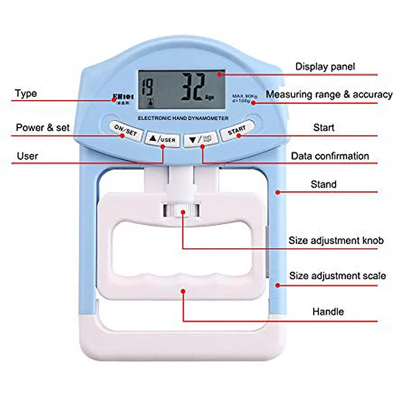 Digital Electronic Hand Dynamometer 90kg/200lbs Counting Gripper Hand Grips Strengthener Measurement Meter Auto Capturing Power