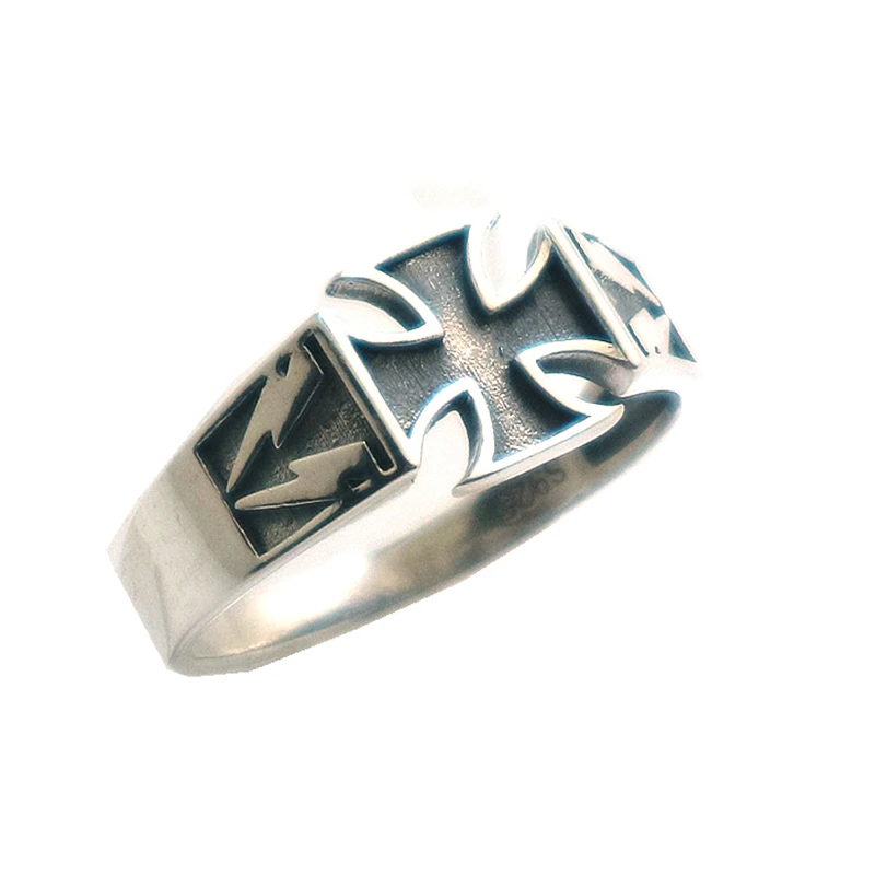 Unisex S925 Silver Cool Lightning Cross Biker Ring Newest