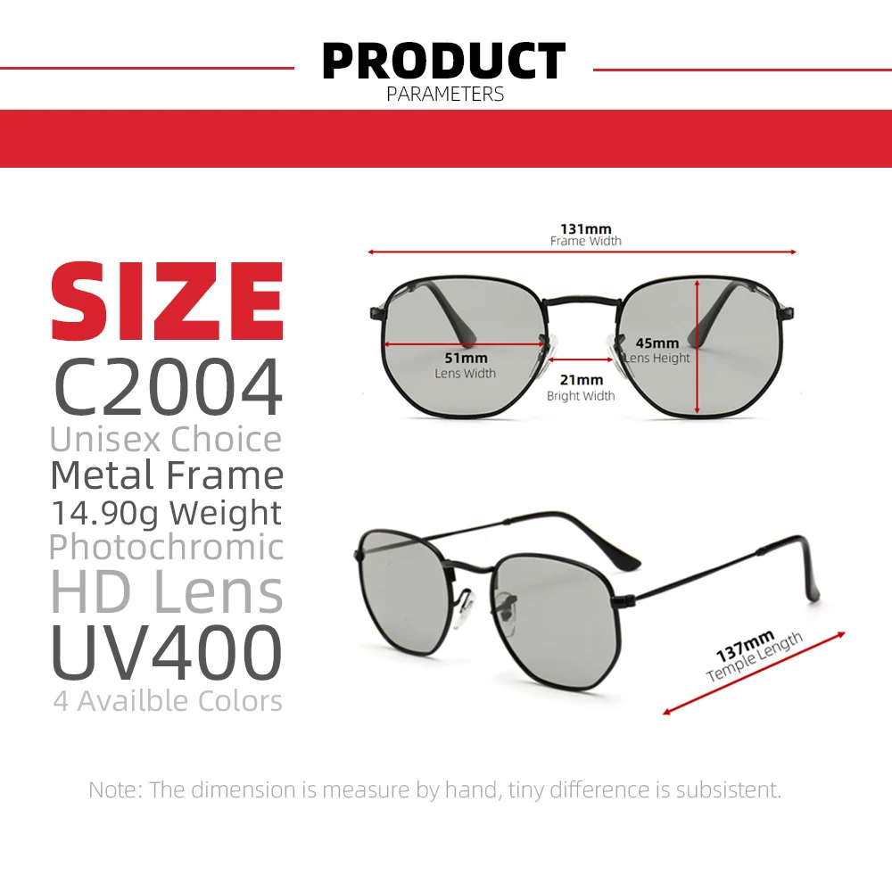 Women Photochromic Sunglasses Polarized Men Color Changing Sunglasses Ladies Fashion Oval Driving Metal Shades