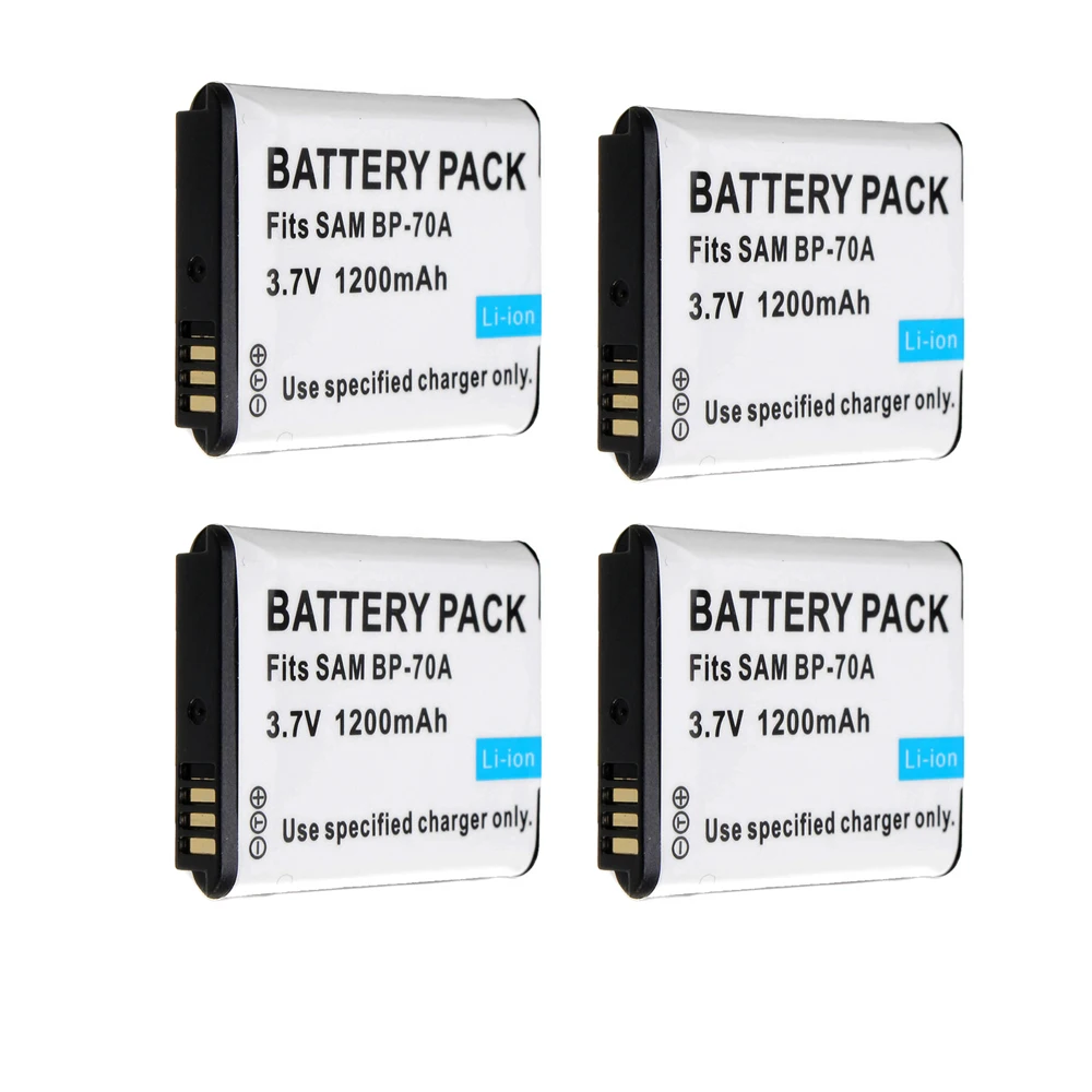 4Pcs BP70A BP-70A 1200mAh Camera Battery for Samsung ST60 ST61 ST70 ST71 ES65 ES67 ES70 ES71 ES73 ES74 SL50 SL600 SL605 PM189