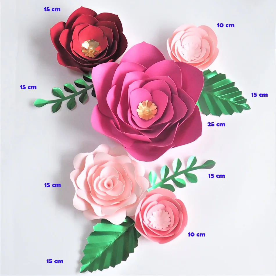 Artificial Rose Flower DIY Paper Flowers Leaves Set For Baby Shower Backdrops Birthday Decorations Nursery Wall Deco Sweet Room