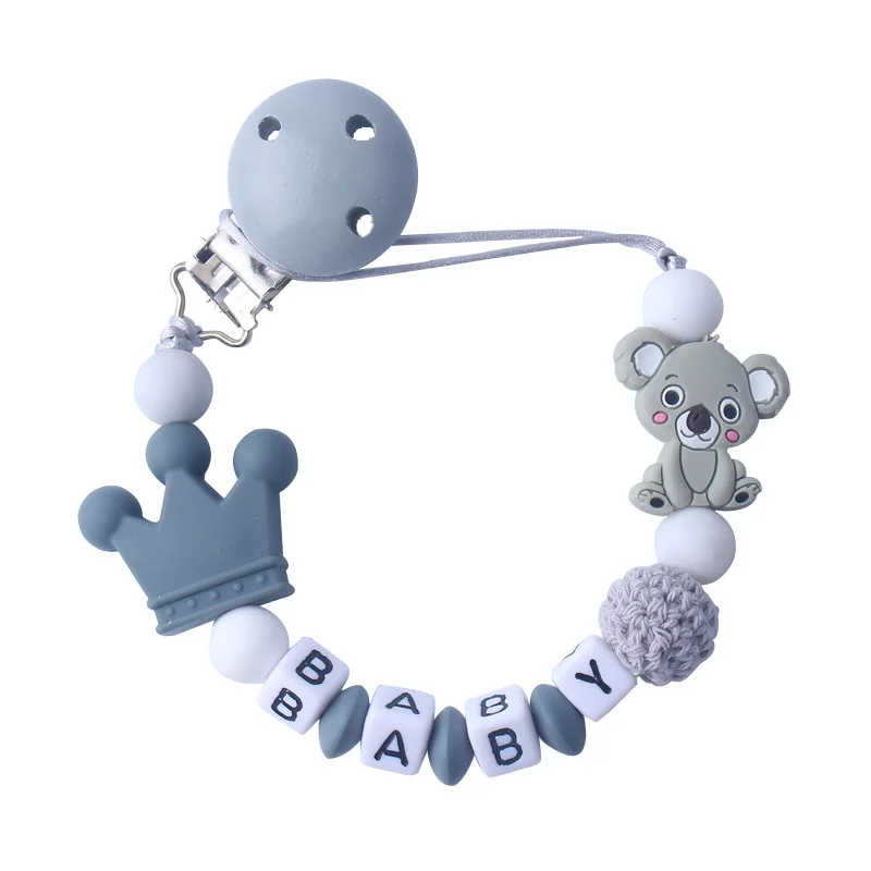 DUNIClips-Attache-tétine en silicone Koala avec nom personnalisé pour bébé, porte-sucette de dentition, jouet à mâcher