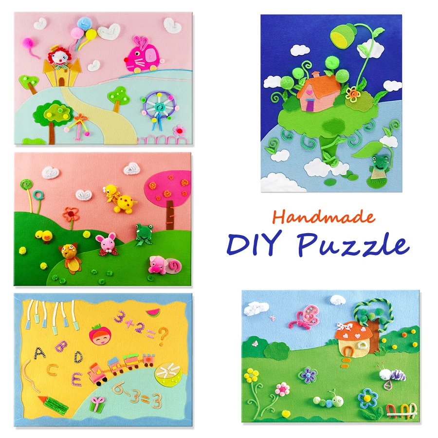 DIY Cartoon 45x36CM Handmade Non-woven Fabric Sticker 3d Puzzle Funny  Art & Crafts Games Early Educational Toys for Kids