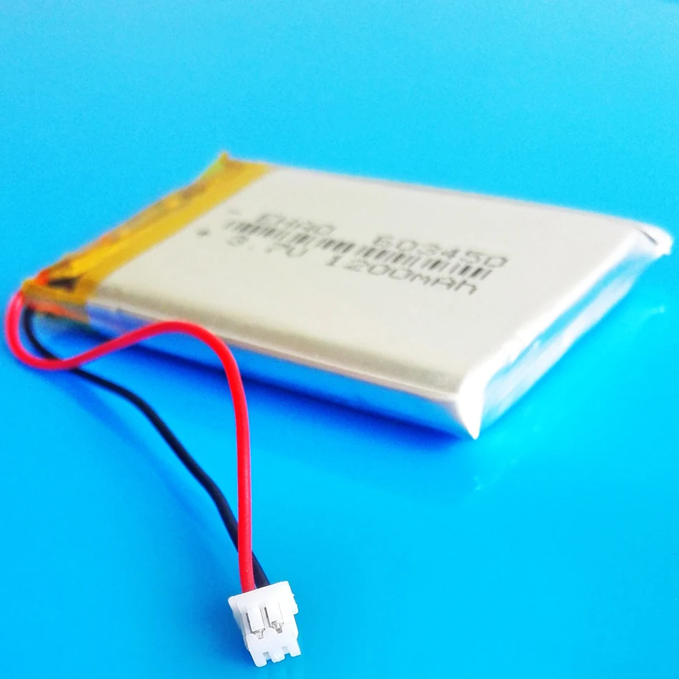 3.7V 1200mAh Lipo Polymer Lithium Rechargeable Battery  JST 1.25mm 2pin Plug For GPS DVD Bluetooth Recorder E-book Camera 603450