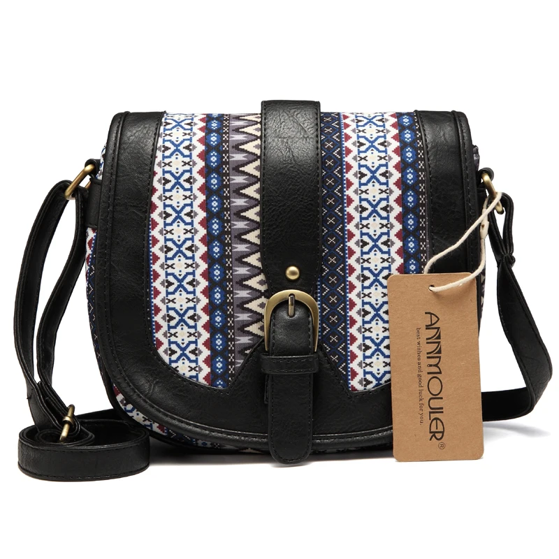 Annmouler New Design Women Shoulder Bag Vintage Small Bag Pu Leather Patchwork Crossbody Bag Bohemian Style Lady Messenger Bag