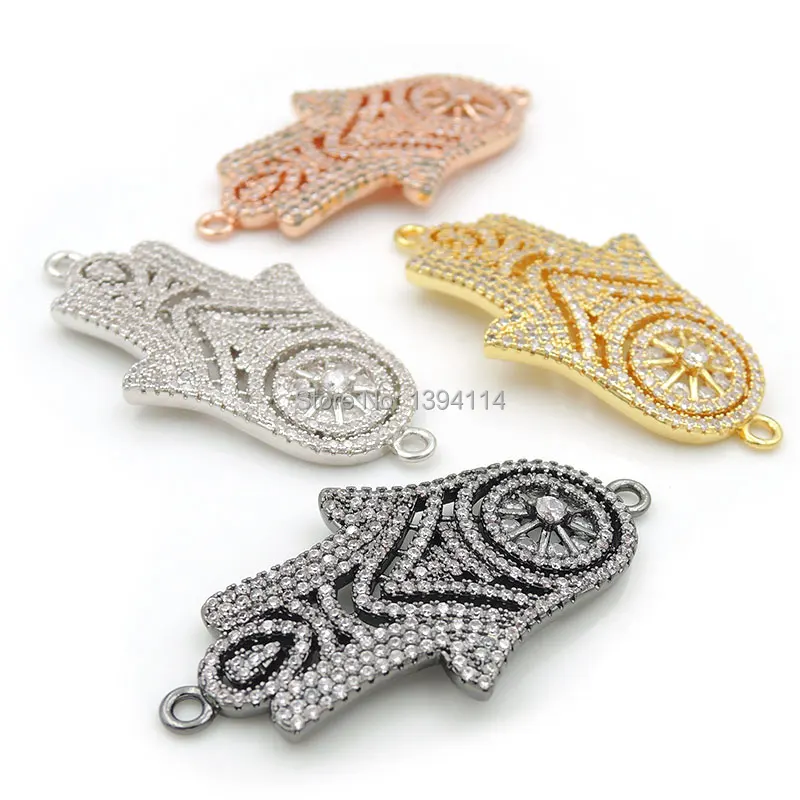 44*23*3mm Micro Pave Clear CZ Piercing Palm Arc Connector Fit For Women As DIY Bracelets Accessory