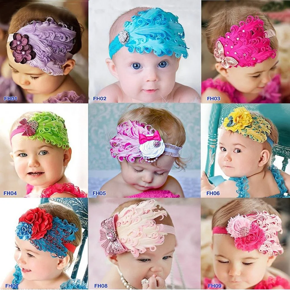 Peacock Feather Girls Hairbands Baby Headbands Barrettes Children Elastic Hair Bands Combs Ribbons Sticks Tiaras 60 colors