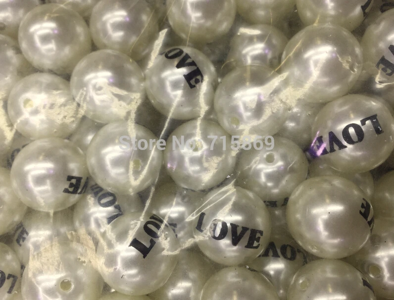 free ship 25mm 200pcs/lots cream white faux pears beads pave  love letter plastic pearl beads