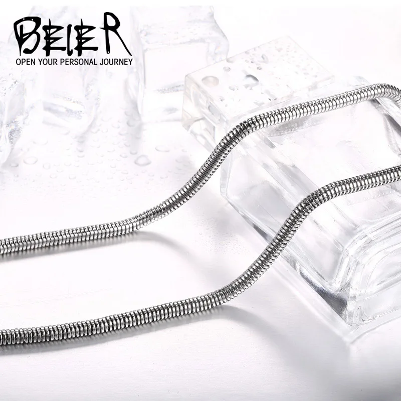 BEIER 2.5MM 3MM 4MM Beier Casual Silver color Stainless Steel Snake Bone Chains Necklaces Fashion Men Jewelry BN1004