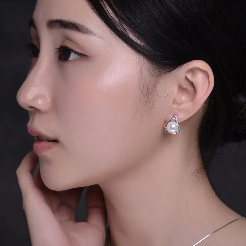 Sinya Natural Freshwater Pearls Fine Jewelry 925 Sterling Silver Earrings for Women Lover Mum Fashion Gift