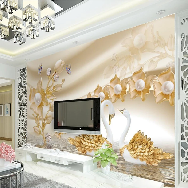 wellyu Luxury Gold Flower Swan Jewelry TV Wall Wall Customized Large Wallpaper Eco Wallpaper papel de parede para quarto