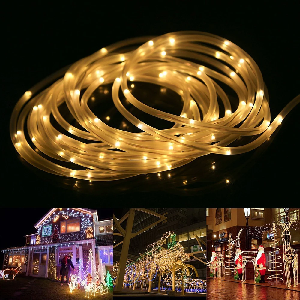 Led Rope Tube String Lights Outdoor Battery Operated 5M 10M Fairy Rope Light Strip for Christmas DIY Garden Fence Party Decor