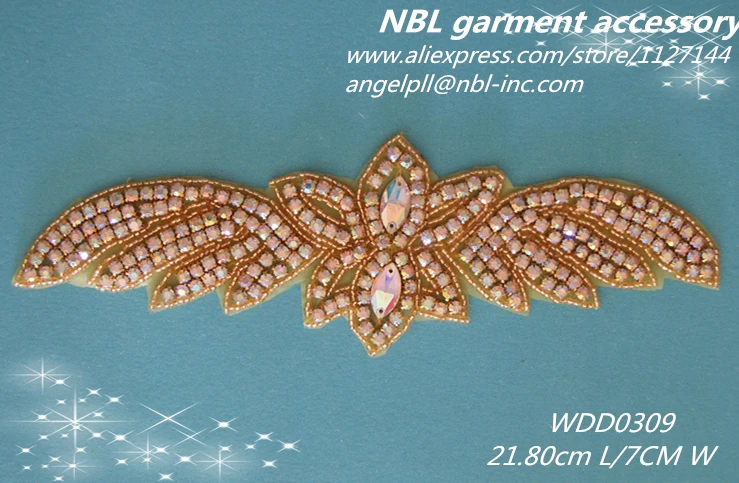 

(30pcs)Wholesale rainbow crystal AB rhinestone gold applique for dress garment bag WDD0309