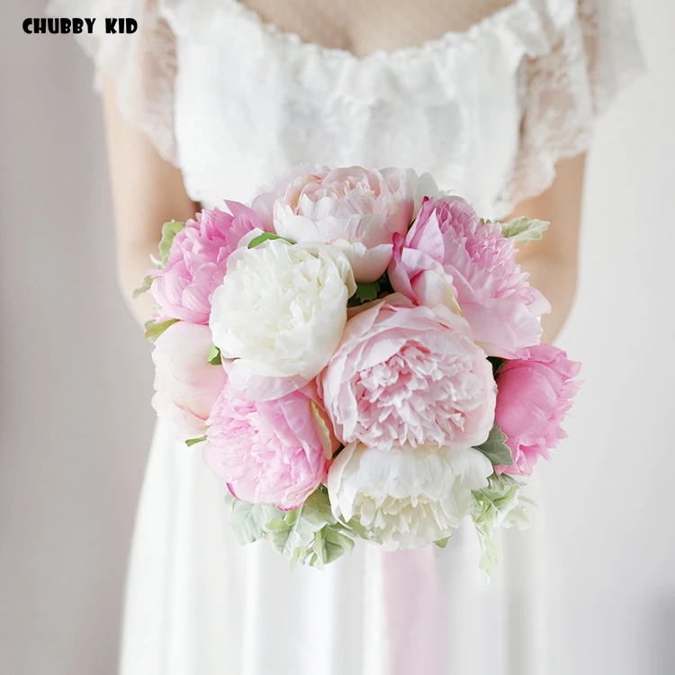 Nice ! 2018 new Hi-Q artificial Peony Bride Flowers Wedding Bouquet Bridal Bouquets pink color for wedding party Ramo De Peonias