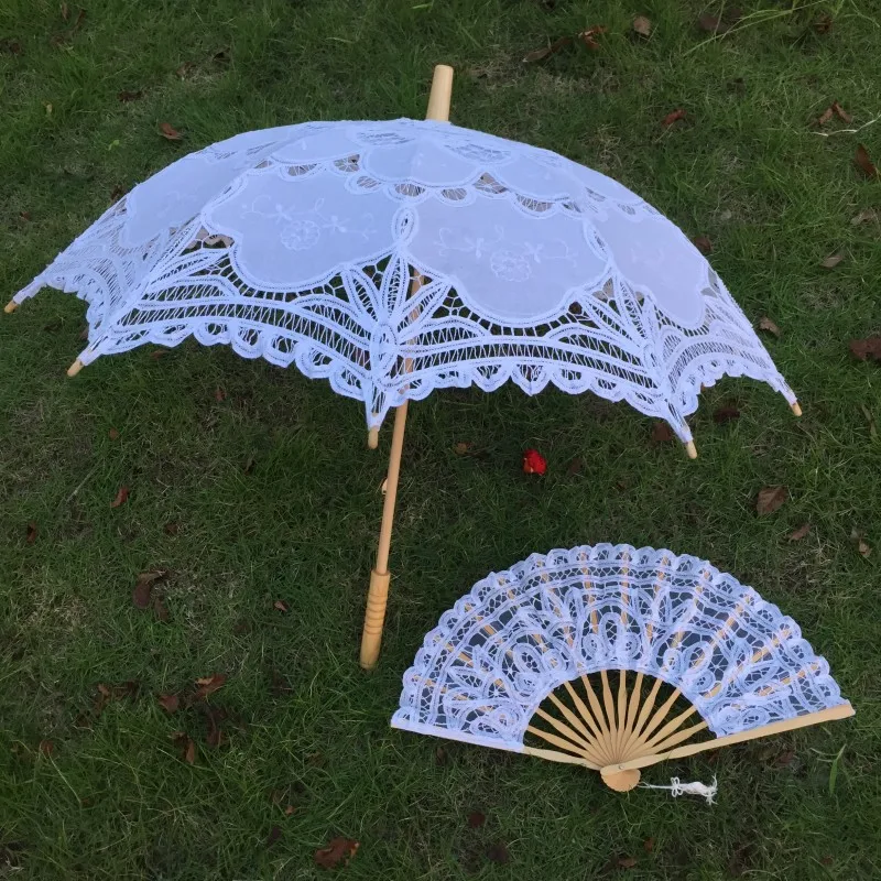 New Vintage Lace Umbrella & Ventilatore Del Merletto Fatto A Mano Bianco e beige Battenburg Del Parasole Del Merletto Ombrello Da Sposa ombrello