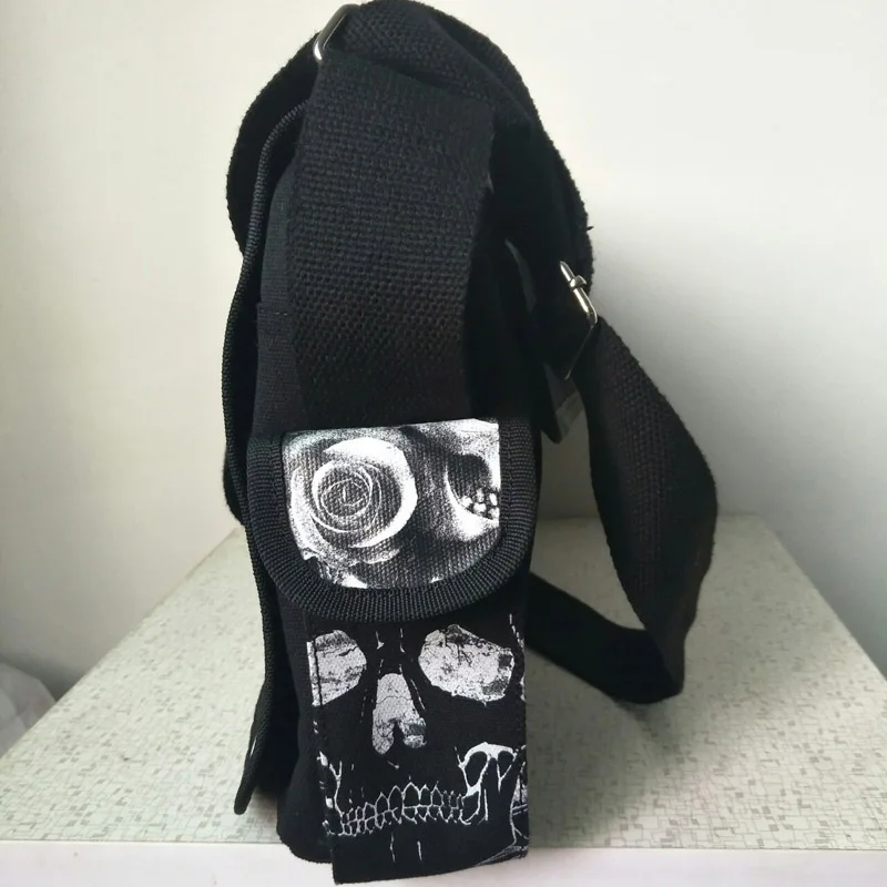 Unisex Mica Skulls Roses Black & White Illuminati Gothic Waterproof Shoulder Cross Messenger School Work Bag