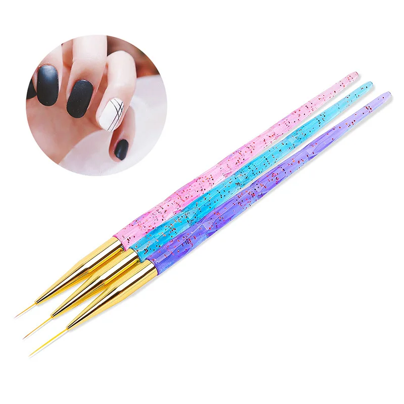 3pc/Set Nail Art Liner Painting Brush French Lines Stripes Grid 3colors Curved Handle Ideal For UV Gel Nail Art Tool Brushes Kit