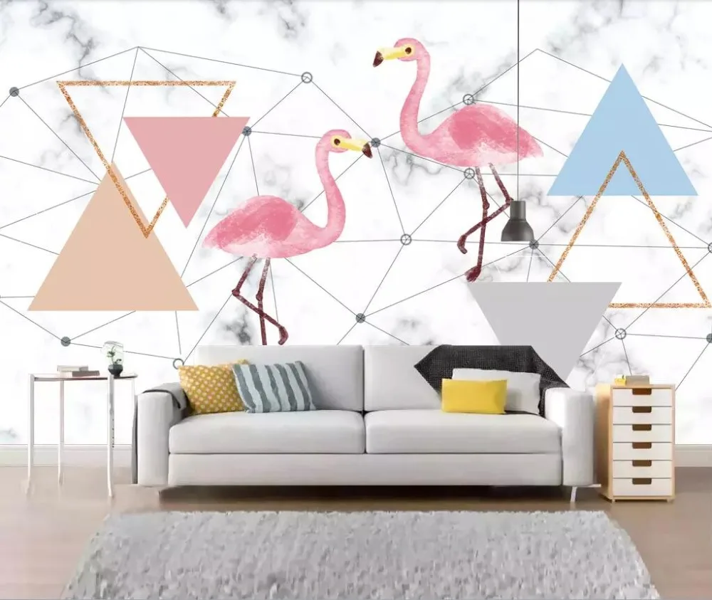 

Nordic hand painted geometric lines flamingo background wall decoration painting murals