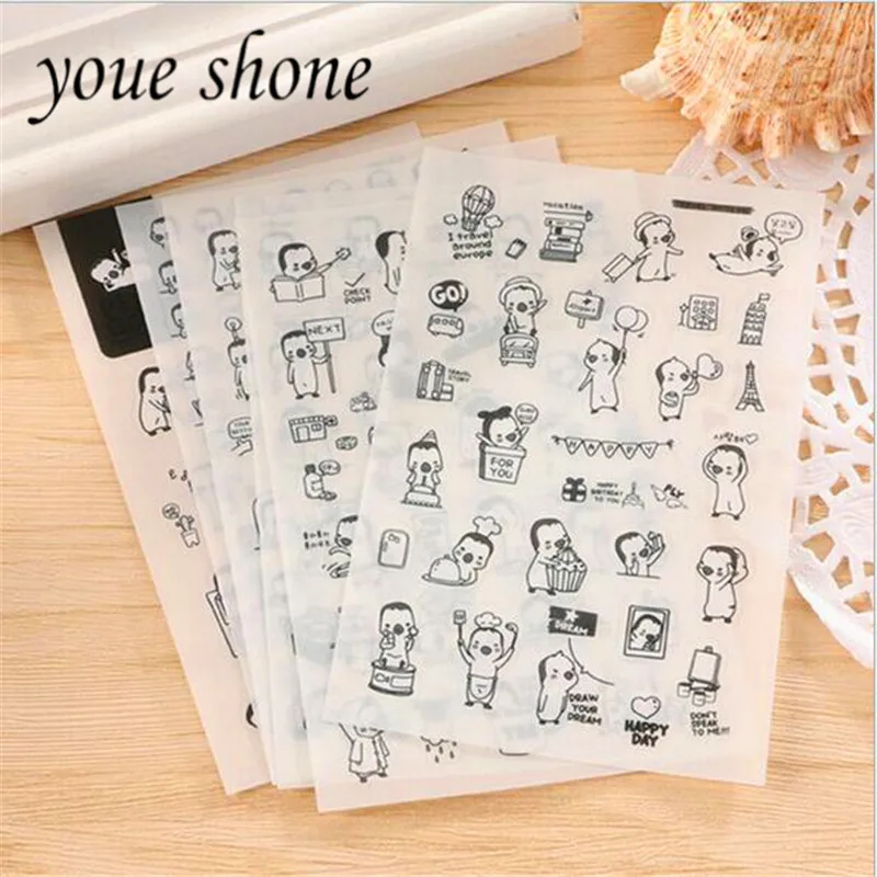 

6Pcs/Bag Korean Version Of Super Cute Little Penguin Decorative Diary Stickers Transparent Stickers Korean Stationery Youe shone