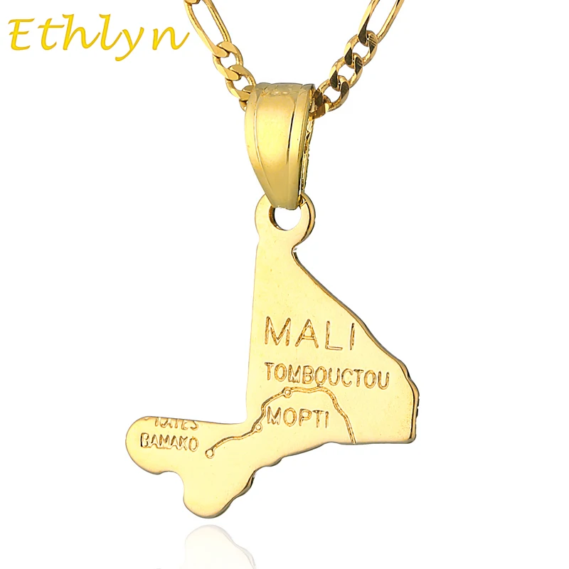 Ethlyn Top Brand Gold  Mali Map pendant & necklace for women & men Gold Color Mali  country Map Jewelry Pendant  P34