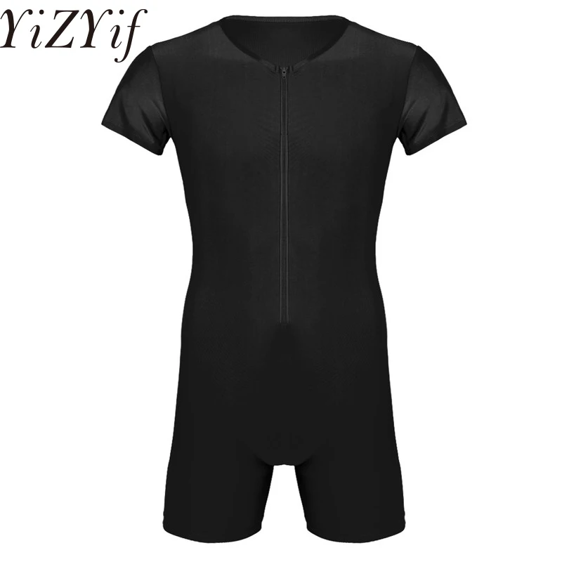 YiZYiF Mens Sexy Wetlook di Un pezzo Spandex Canotta Boxer Stretto Canottiera Body Tuta Biancheria Intima Fetish Zentai Suit