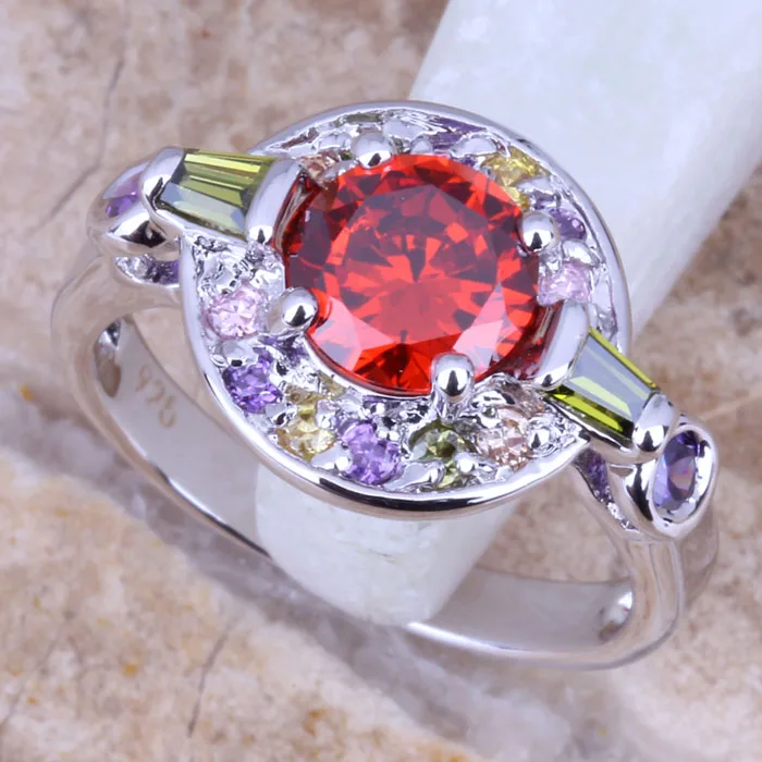 Outstanding Multicolor Red Garnet Silver Plated  Women's Ring Size 5 / 6 / 7 / 8 / 9 R0869