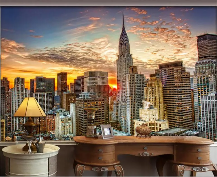 

Photo Wallpaper Beautiful New York City Sunset Landscape Art Photography Background Wall 3D Mural Dining Room Home Decor Fresco