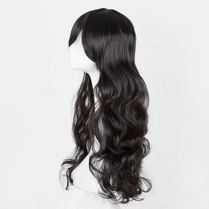 Black Wigs Fei-Show Synthetic Heat Resistant Fiber Long Curly Hair Women Female Salon Oblique Inclined Bangs Party Hairpiece