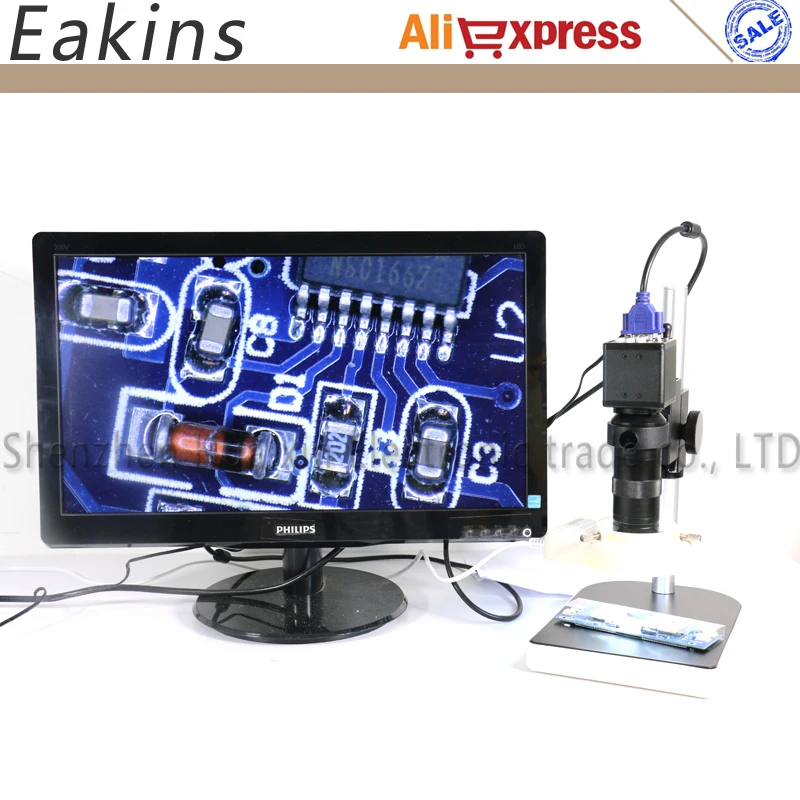 

USB VGA Outputs CCD CMOS Industry Microscope Camera+100X C-Mount Lens+56 LED Ring Light+Stand Holder For Bga IC Phone Pcb