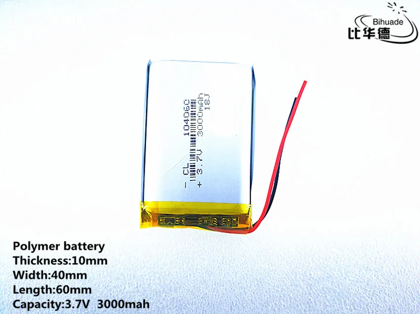 

10 шт./лот 3,7 в 3000 мАч 104060 литий-полимерный литий-ионный аккумулятор для Mp3 MP4 MP5 GPS PSP