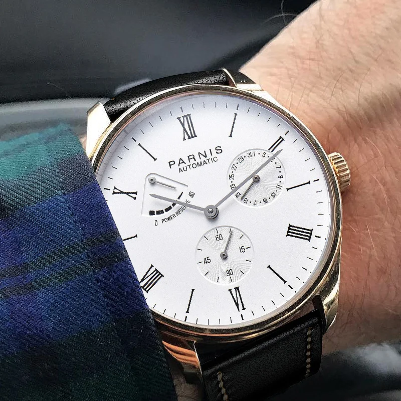 Fashion Luxury Parnis 41.5MM riserva di carica automatica meccanica autoavvolgente orologi da uomo Mekanik Kol Saati Relogio Automatico