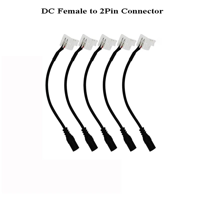 

10pcs 2pin Led Connector 5.5mm DC Female to 2Pin Adapter Connector Wire Cable For Led Strip Light 5050 3528 Lamp Tape Driver