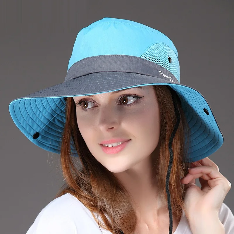 Lady New Sun Hat Wide Brim Women Outdoor Summer Foldable Fisherman Hat Girls Riding Driving Windproof Sun Cap  B-7967