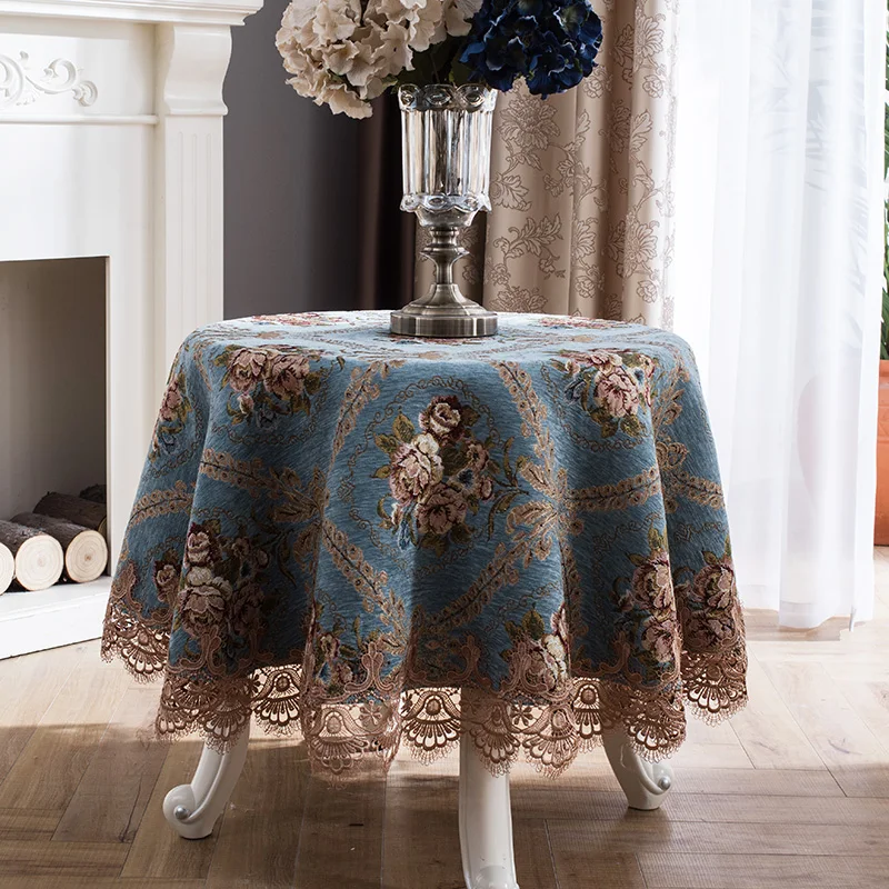 Chenille lace tablecloths for table, round and square table cover, Europe BEAUTY FLOWER, polyester home decoration, fg904-2