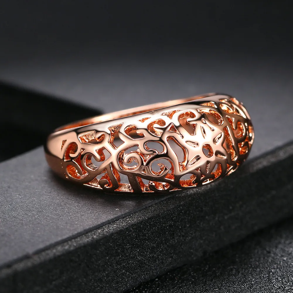 Vintage Chunky Rings Classic Design Rose Gold Color Flower Hollow Fashion Jewelry For Unisex Anniversary Free Shipping R281M