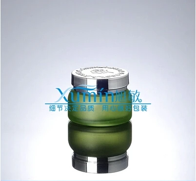 Capacity 50G green frosted glass cream jar,50g cosmetic container glass Jar,Cosmetic Packaging glass bottle