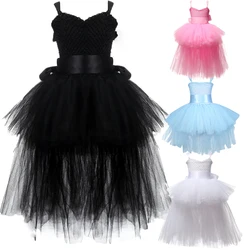 POSH DREAM Fancy Kids Dresses for Girls Unicorn Black Girls Tutu Dress Tulle V-neck Train Girl Evening Birthday Party Dresses D