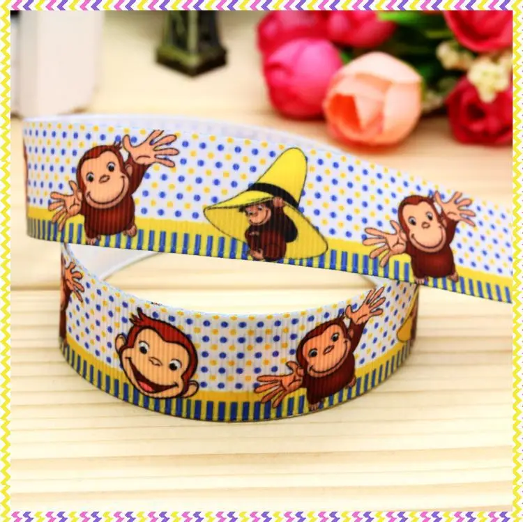 7/8inch  George Monkey Printed Grosgrain Ribbon material Headwear Party Decoration Diy Wholesale Craft 22mm P4567