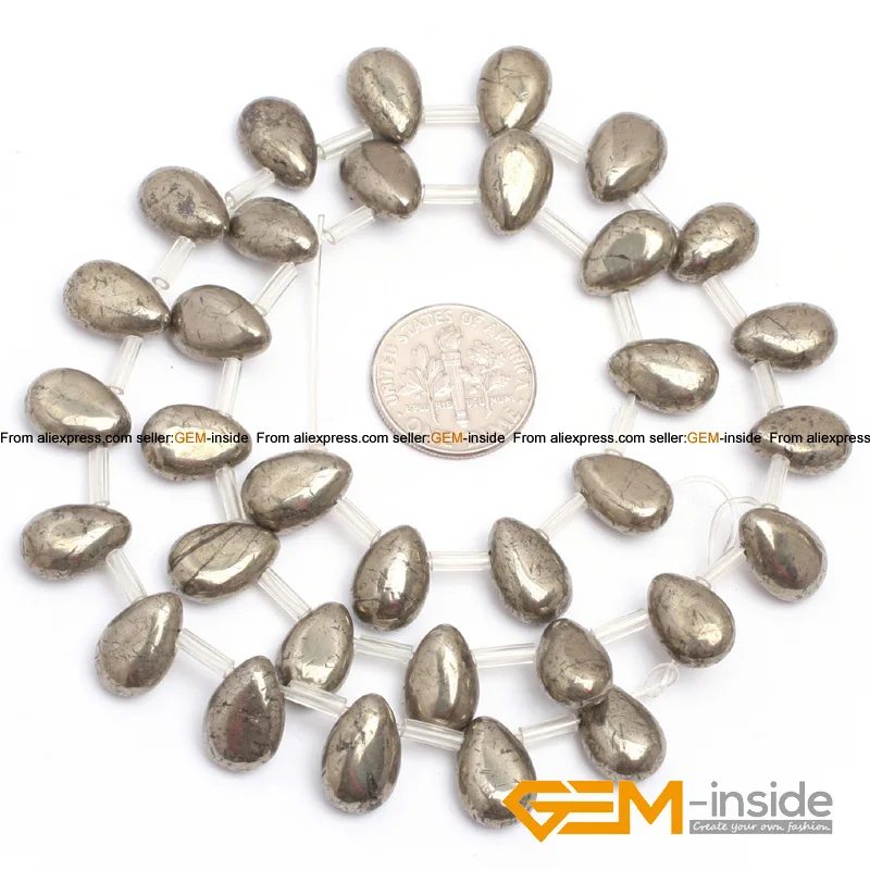 Teardrop Irony Gray Pyrite Natural Stone Beads For Jewelry Making Strand 15 Inches