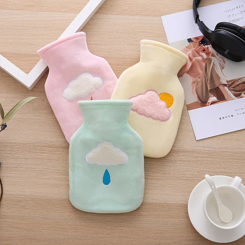 2Pcs In 1 Portable Water Hot Water Bottle Cute Cartoon Warm Handbags Children Flush Small Warm Palace Velvet Warm Water Bag