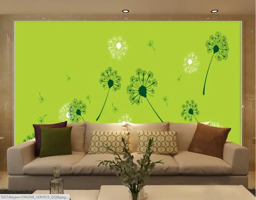 Custom green fashion fresh dandelion murals wallpaper,hotel room coffee shop living room TV sofa wall kids room papel de parede