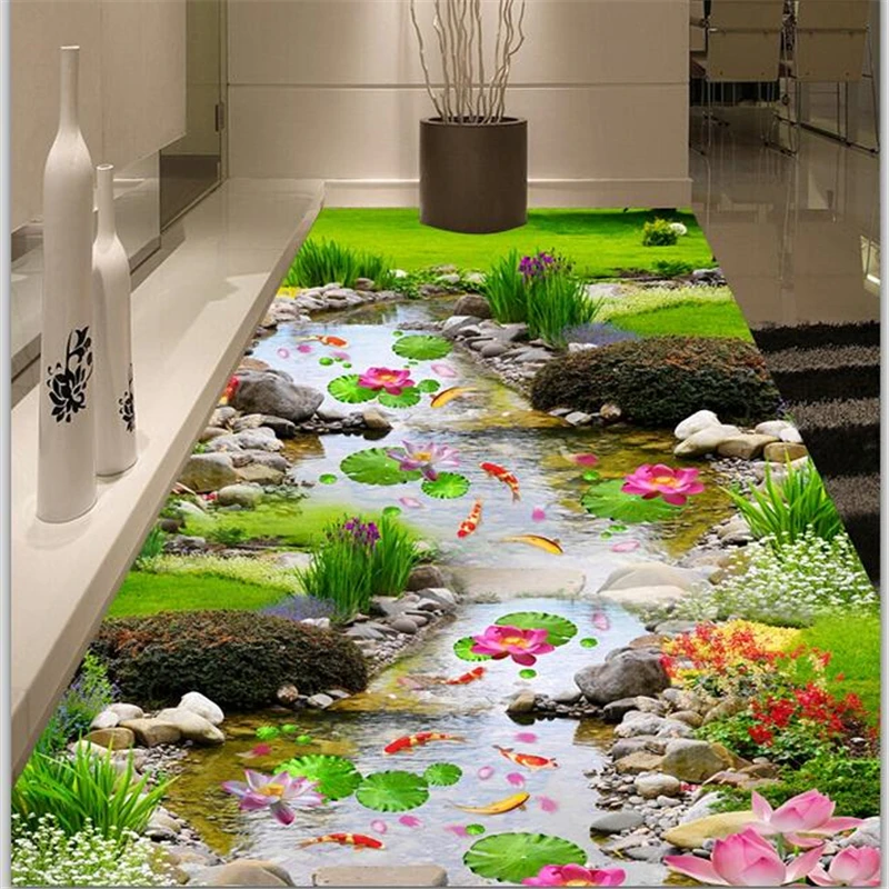 

beibehang Custom floor painting 3d boutique stream water scenery floor pattern large-scale 3d wallpaper painting papel de parede