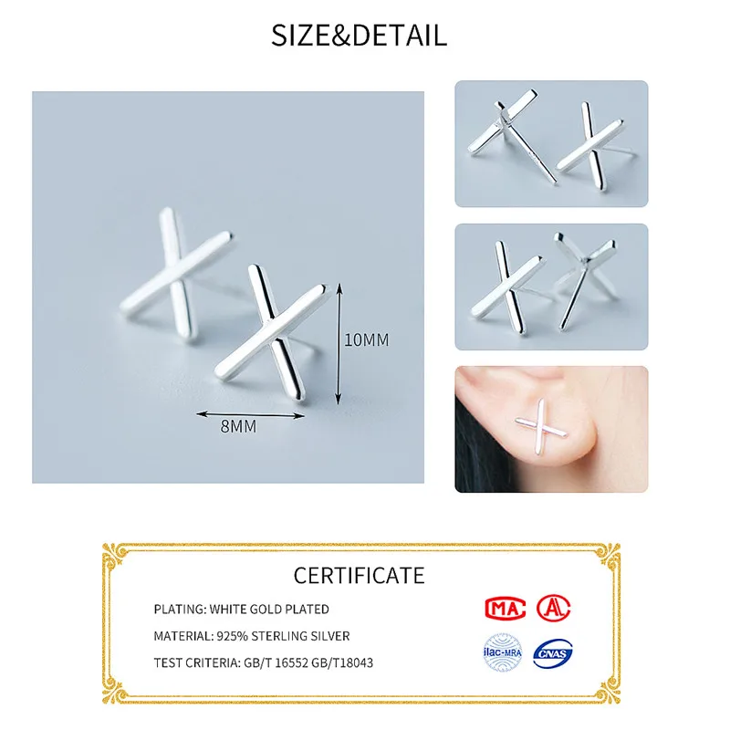 INZATT Real 925 Sterling Silver Minimalist Letter X Lovers Style Stud Earrings Charm Men Earrings Fashion Jewelry Accessories