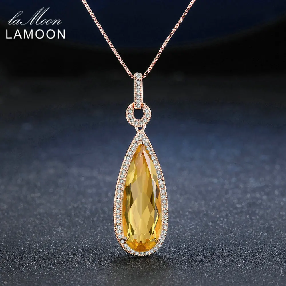 

Lamoon Luxury Natural TearDrop Citrine 925 Sterling Silver Chain Pendant Necklace Women Jewelry S925 LMNI042