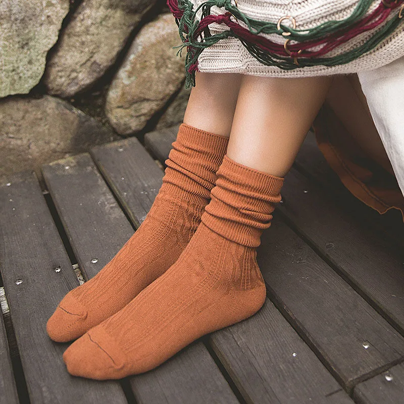 5 Pairs Women Socks Comfortable Fresh Breathable Tea Yan New Japanese Solid Color Pile Socks Wind Vintage Loose Tube Women Socks